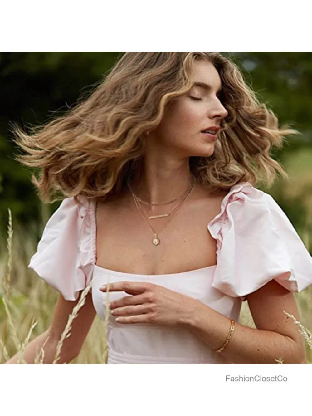 Layered Initial Necklaces 14K Gold Plated Hexagon Pendant Set